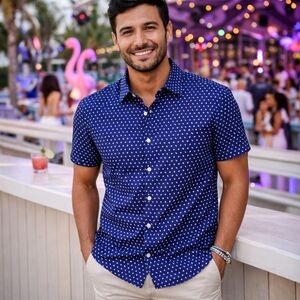 Bonobos Slim Fit Shirt M Blue White Geometric Micro Print Preppy Casual Modern